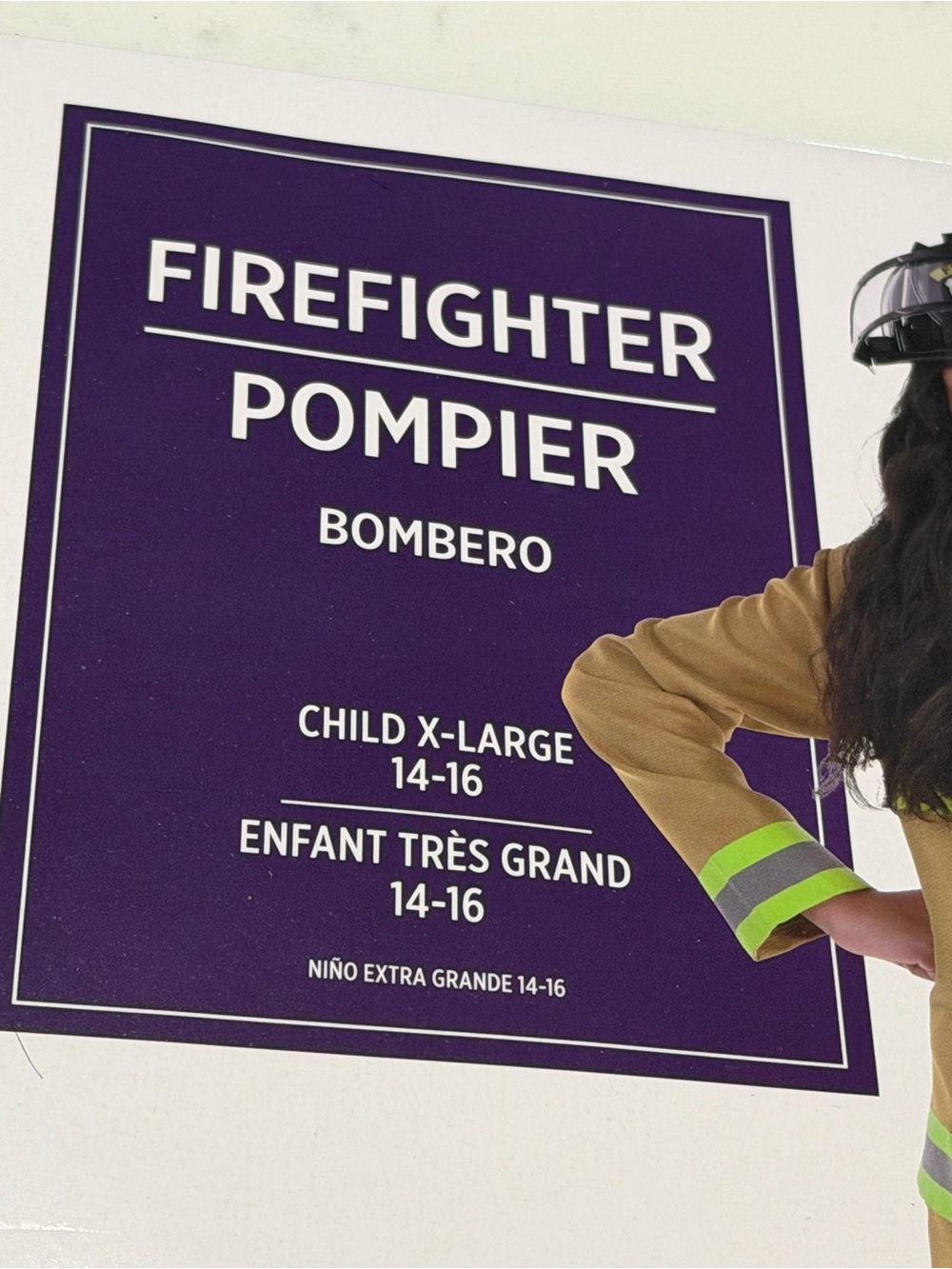Children's Tan Firefighter Halloween Costume with Lime Reflective Trim - Picture 5 of 10